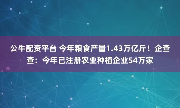 公牛配资平台 今年粮食产量1.43万亿斤！企查查：今年已注册农业种植企业54万家